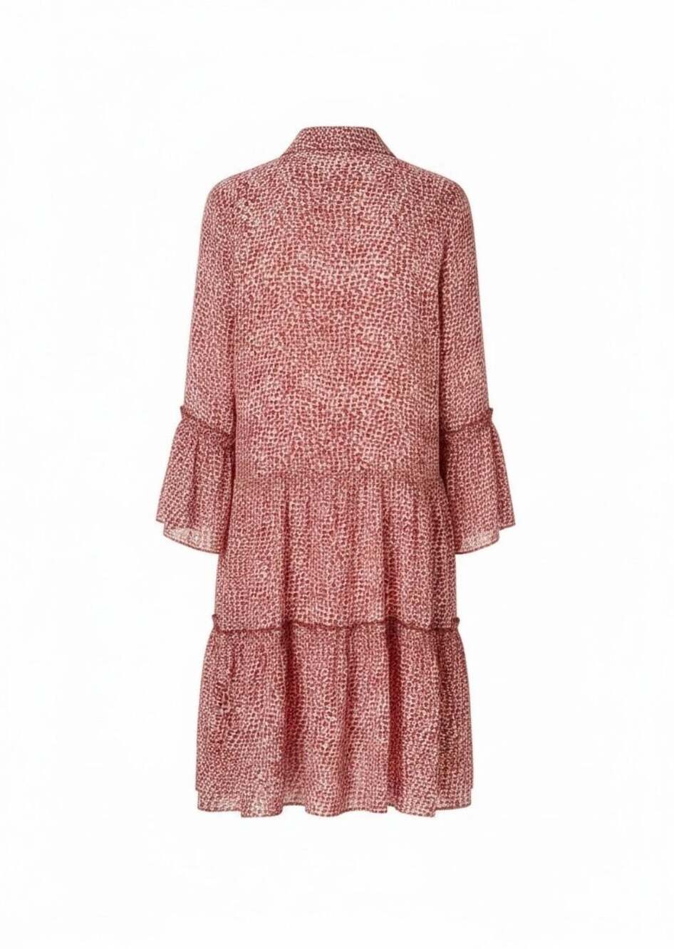 Anna Kay Red and White Animal Print Tiered Bell Sleeve Dress - Picture 4 of 5
